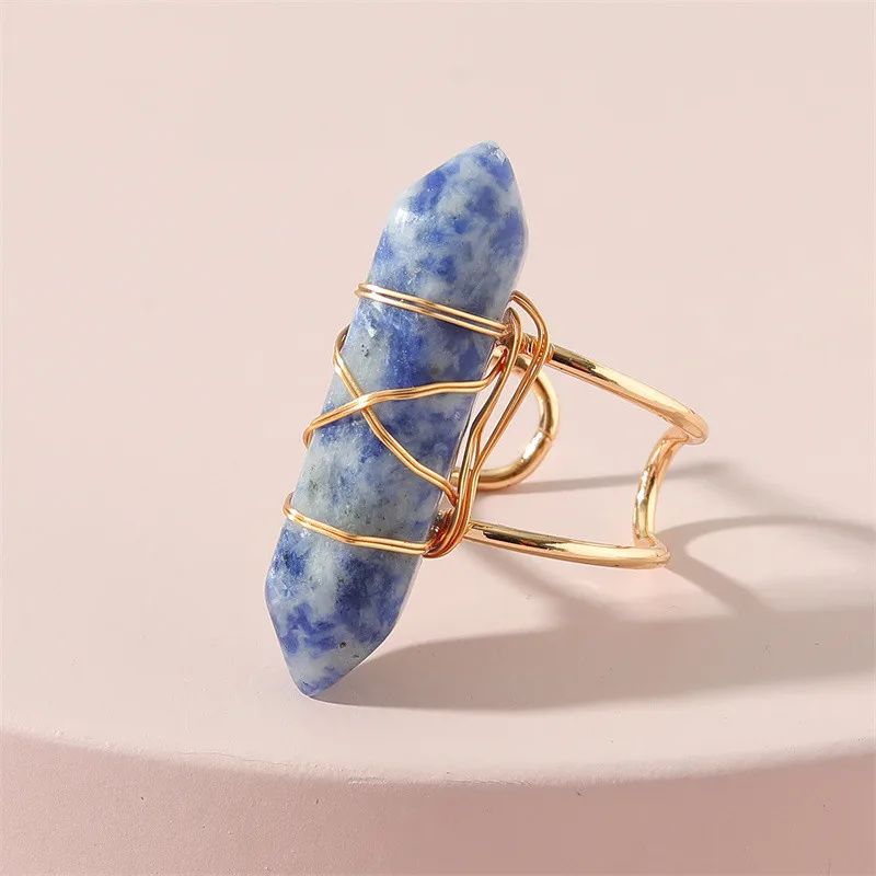 

Fashion Vintage Natural Stone Ring For Women Men Female Luxury Copper Wire Wrap Blue Moonstone Rings wholesale Jewelry Gifts