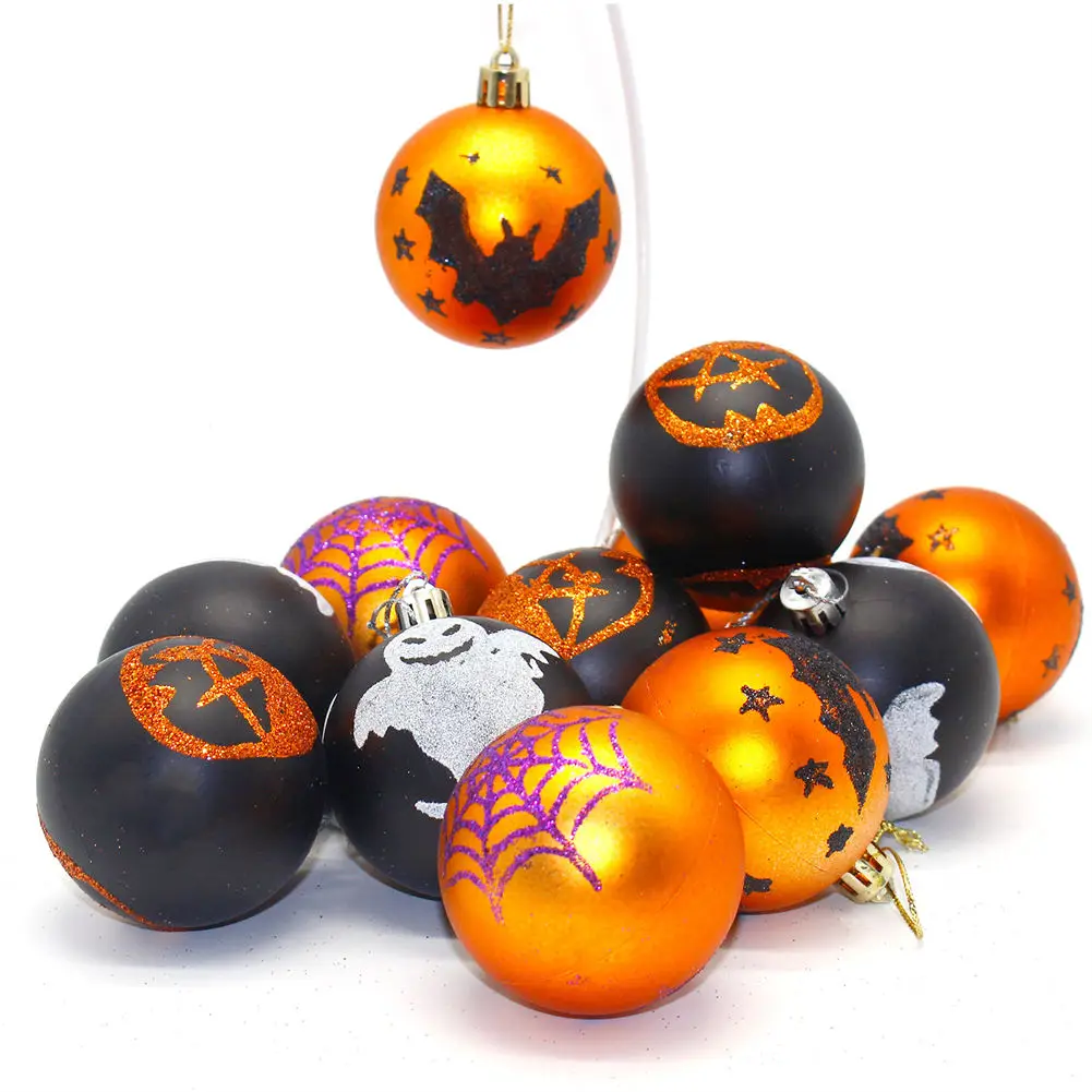 

12 шт./корт. 6 см Хэллоуин пластиковые шарики Окрашенные Матовая летучая мышь Черный кот тыквенный мяч подвески для вечерние ринки украшения ...
