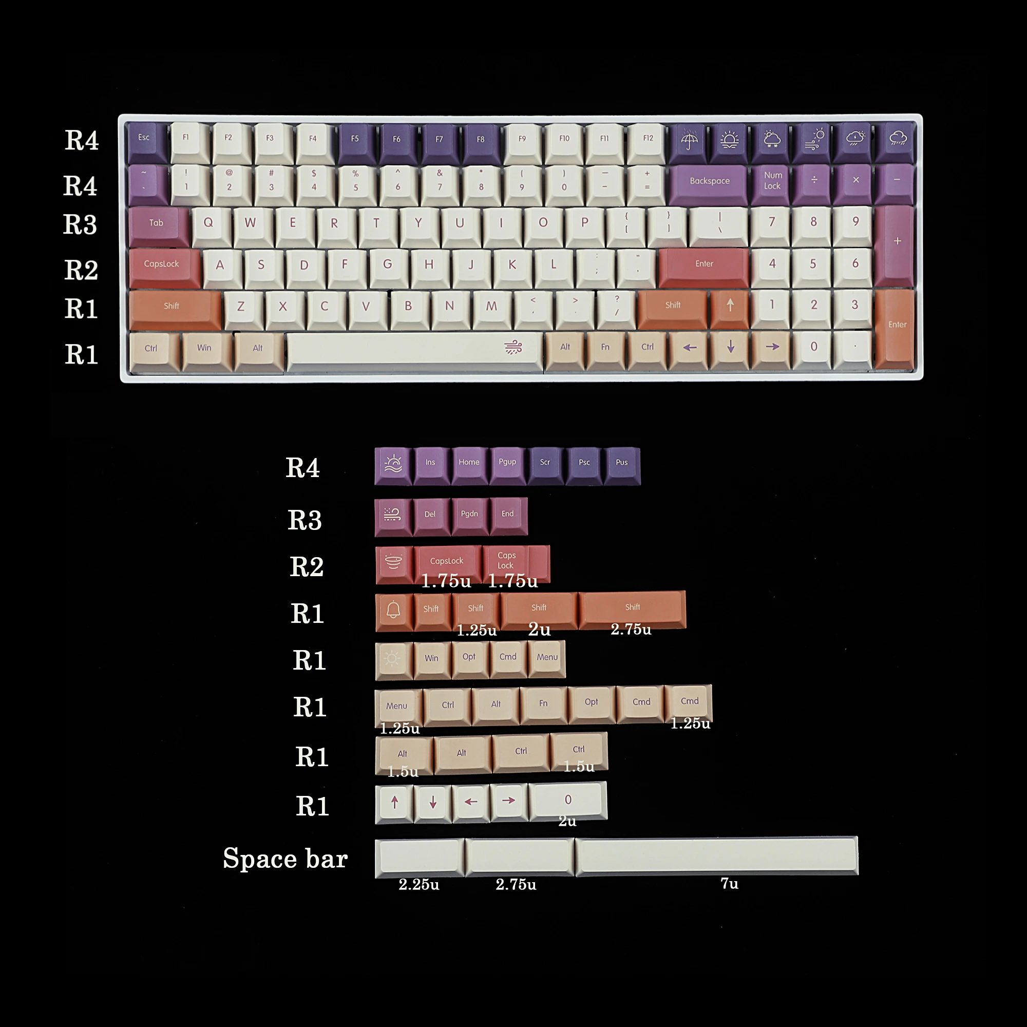143 Smoke Cloud Keycaps Cherry Profile Dye Sub Thick PBT 5 Sides Keycap set For ANSI 104 TKL GK61 96 75 GMMK NCR80 Mx Keyboard images - 6
