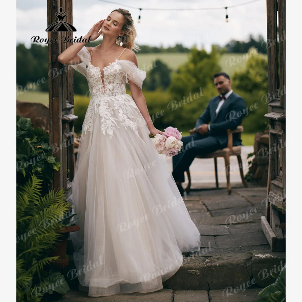 Женское кружевное платье в стиле бохо Пляжное свадебное на бретелях-спагетти с