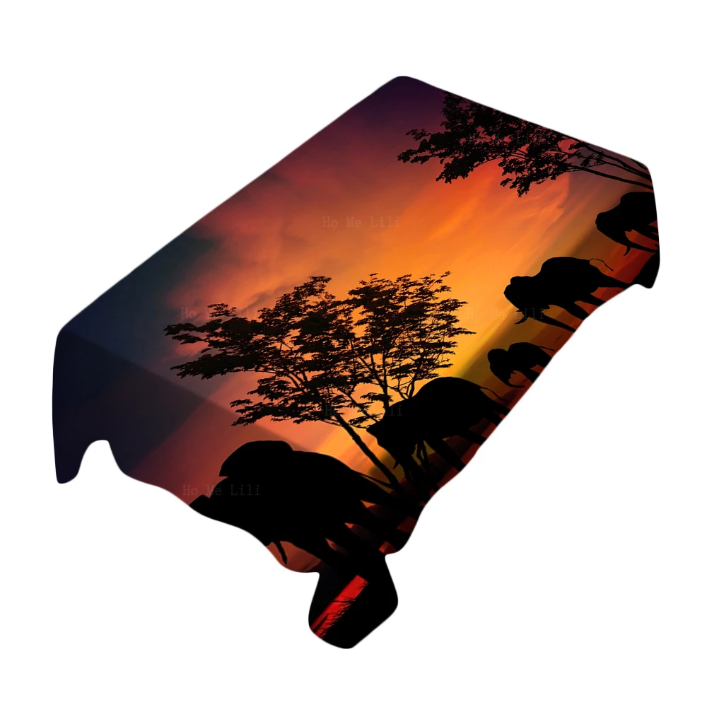 

Beautiful Landscape Starry Night Paddy Field Sunset Elephant Silhouette Rectangular Tablecloth By Ho Me Lili For Tabletop Decor