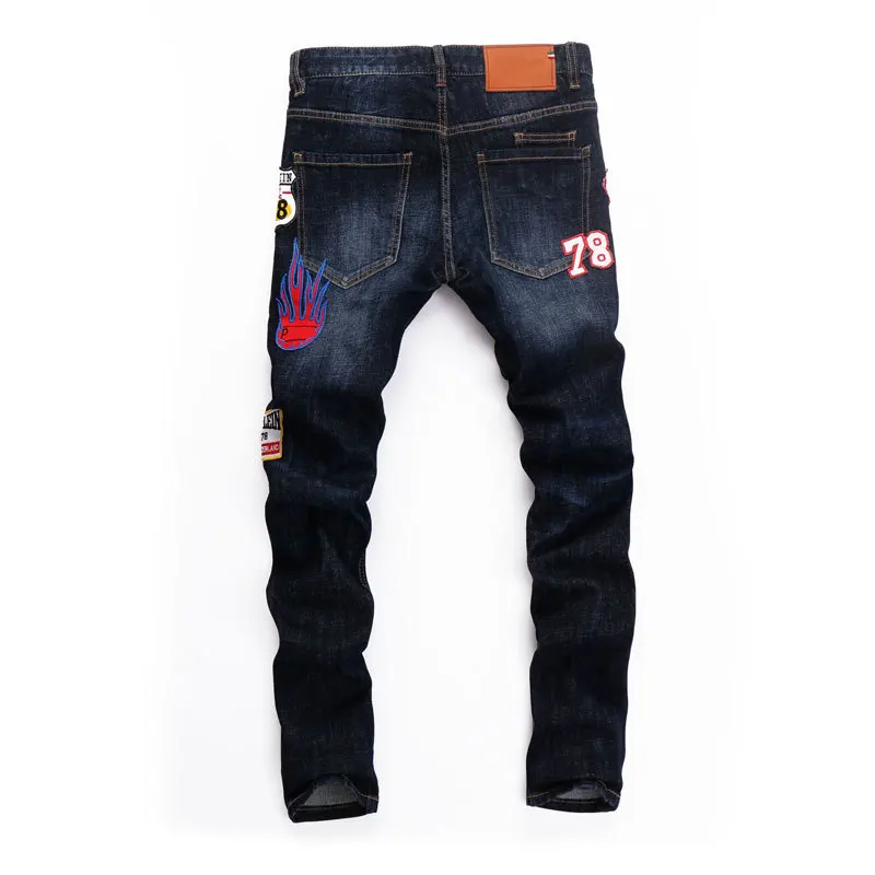 High Street New Trendy Brand Jeans Ripped Patch Straight Print Youth Trousers Fashion Pants Popular Y2K Men'S Pencil Jeans