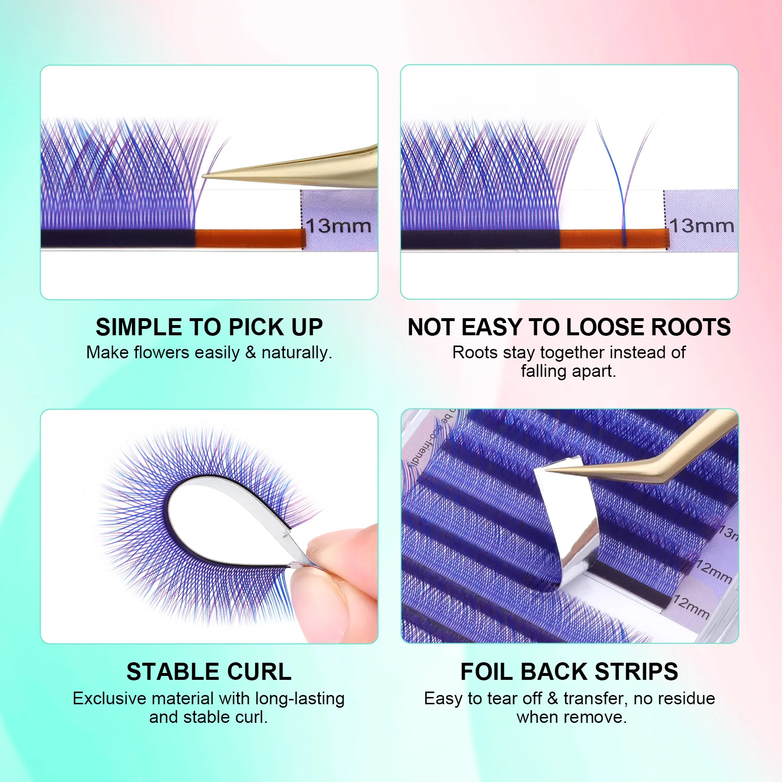 Накладные ресницы NAGARAKU YY в форме синего и фиолетового волнистых 4D