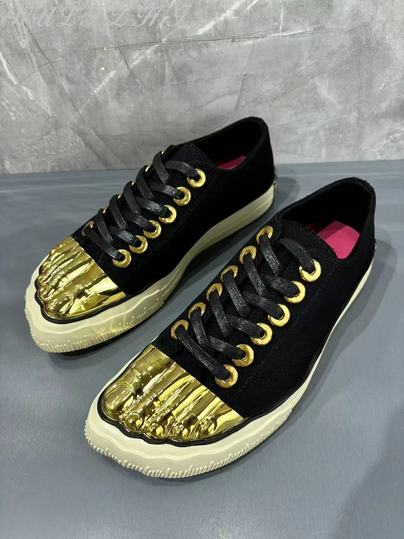 Повседневные холщовые туфли золотистого цвета ярко-белые на плоской подошве