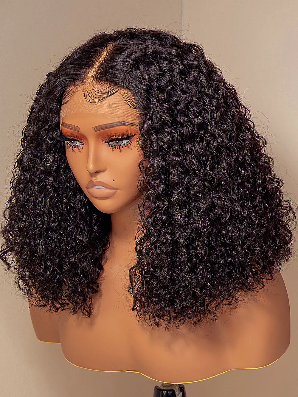 Water Wave T Part Lace Wig Brazilian Human Hair Bob Wigs Deep Wave Middle Part Pre-Plucked Hair Line Wigs With Baby Hair 180%