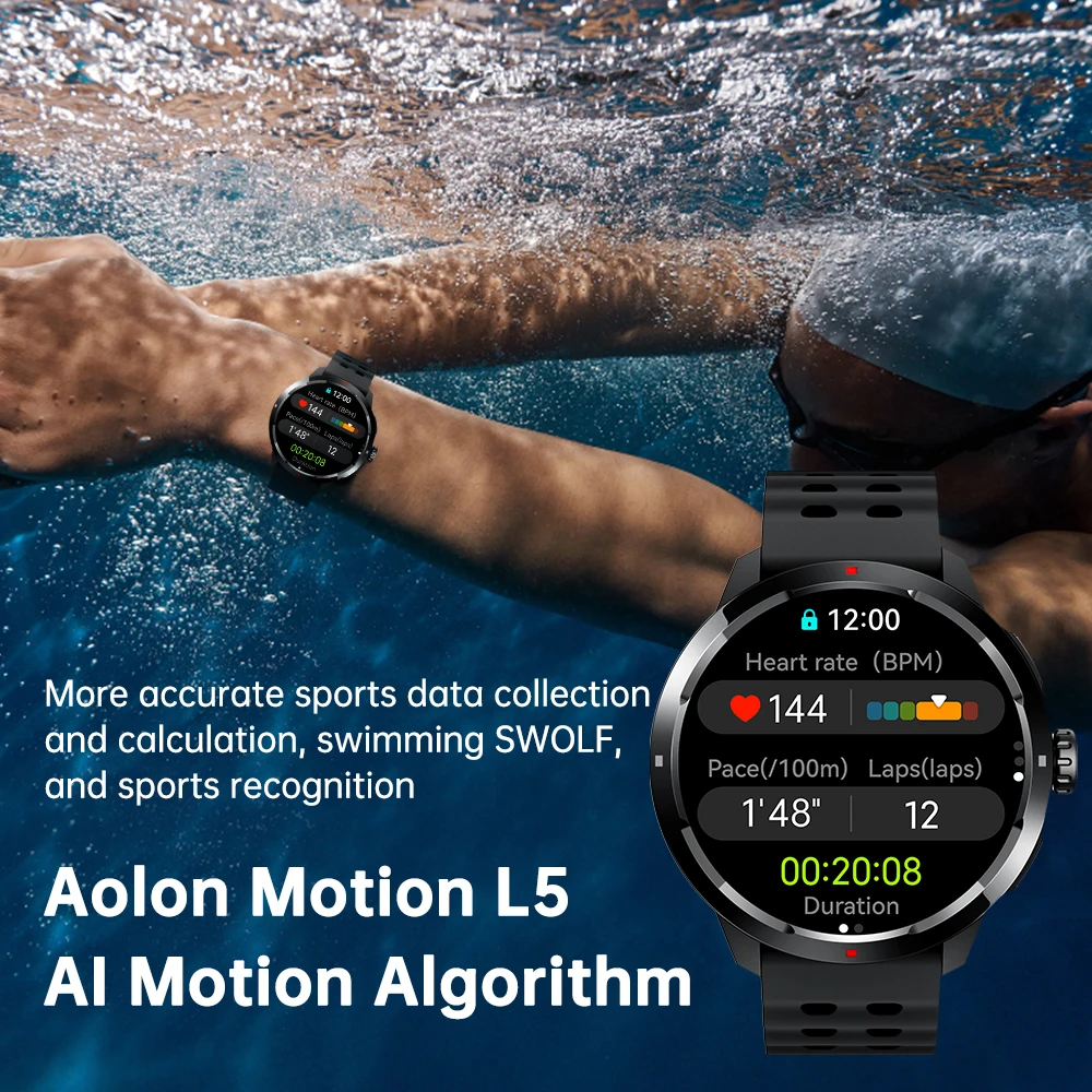 Фото Умные часы Aolon Ocean 5ATM с GPS, двухчастотным модулем, военным уровнем защиты, AMOLED-дисплеем, встроенным ИИ (ChatGPT) и фитнес-трекером для плавания и активного отдыха №3