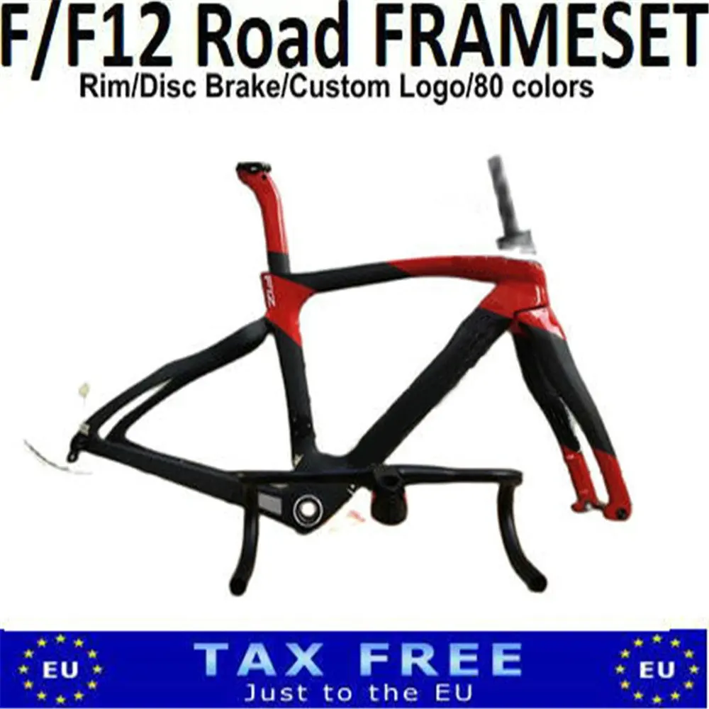 

80 Colors T1100 1K F12 Black Red Rim/ Disc Brake Carbon Bike Frame Glossy/Matte Road Frameset and Handlebar