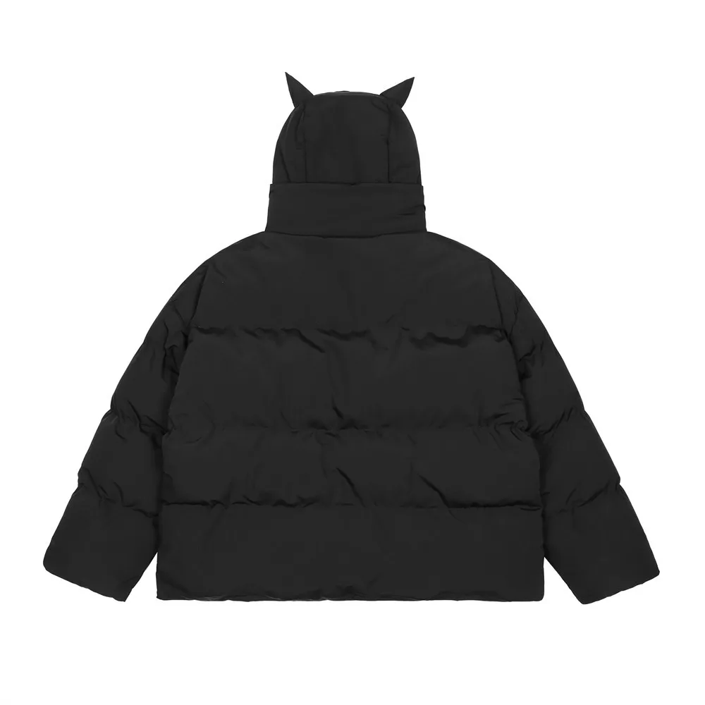 Cow Horn Masked Hooded Cotton Jacket Men'S Winter Men'S Tide Loose Drawstring Warm Thickened Cotton Clothing Outer Wear