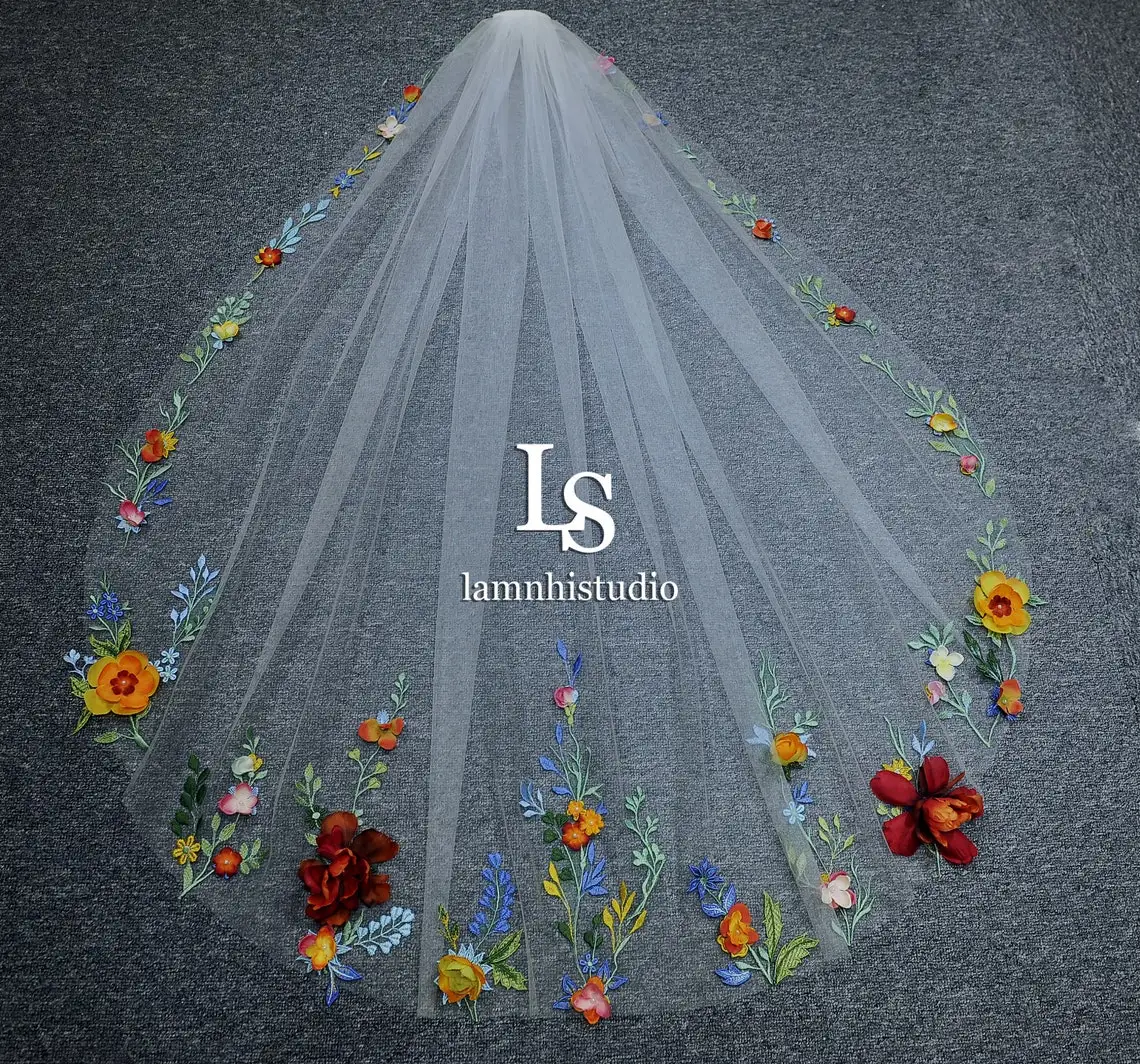 

Embroidery 100CM Long Wedding Veil Flower Luxurious Veil for Bride With Comb velos de novia