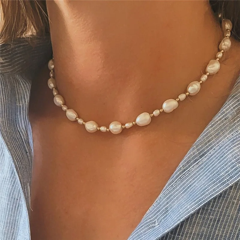 

Natural Baroque Pearls Necklace 14K Gold Filled Choker Handmade Pendants Boho Jewelry Vintage Tarnish Resist Necklace