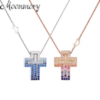 moonmory 100 925 sterling silver christian double cross rhinestone pendant necklace for woman rose gold rope chain fine jewelry
