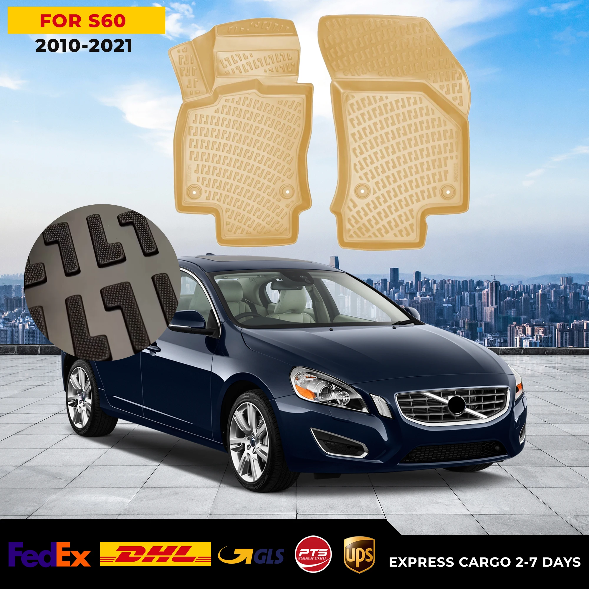 

Автомобильный 3D напольный коврик для Volvo S60 2010-2021, бежевый Водонепроницаемый Специальный коврик для ног, аксессуары, коврики, Нескользящие