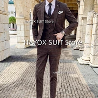 mens slim fit suit 3 piece gentleman one button jacket vest pants fashion business formal plaid blazer suit wedding groomsman t