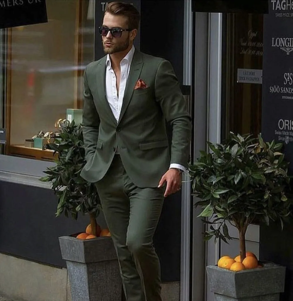 Casual Stylish 2 Pieces (Jacket+Pants) Dark Green Men Suit Slim Fit Groom Tuxedo Fashion Custom Wedding Suits Prom Blazer