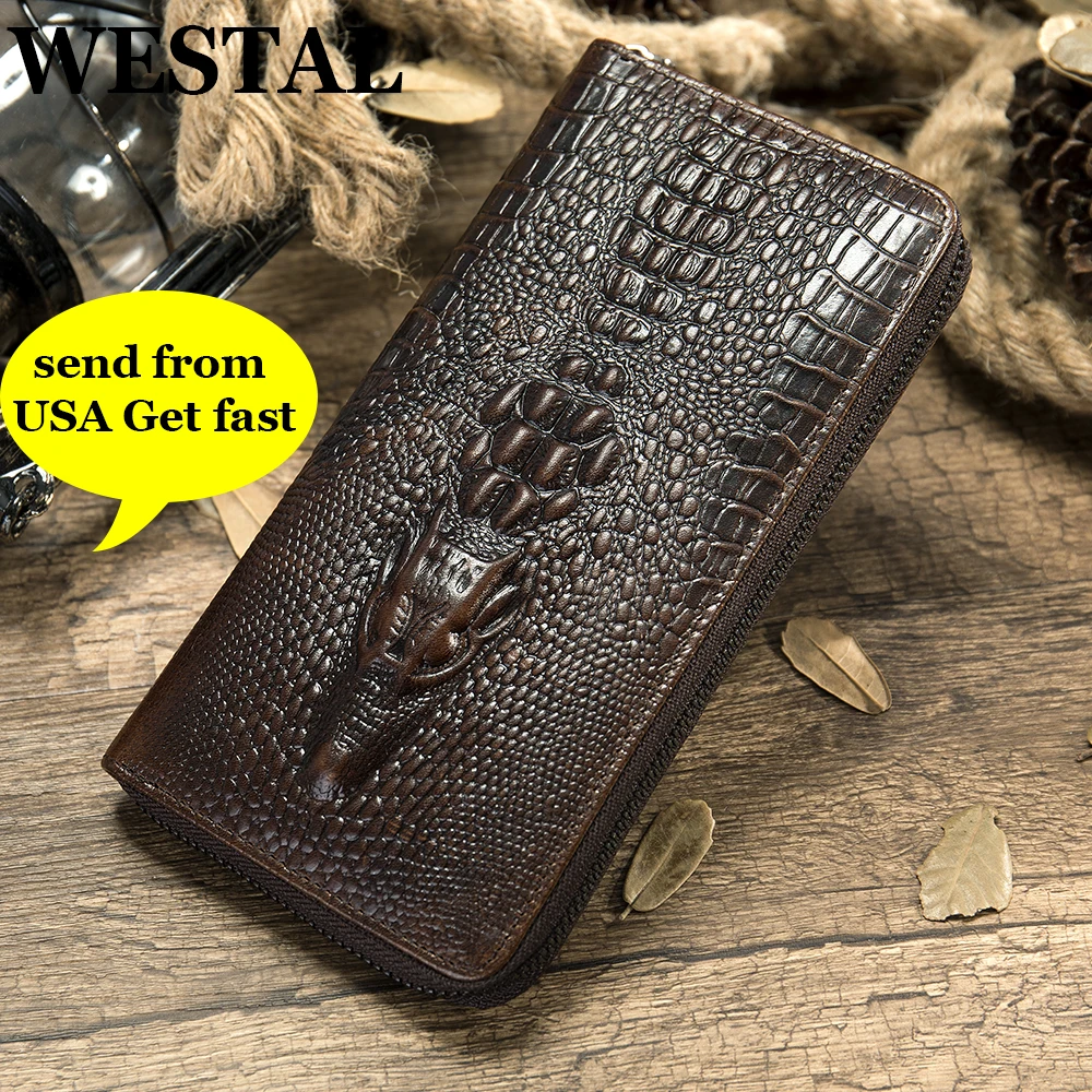 

WESTAL Croco Design Wallet for Men Long Wallet Purse for phone Card holders Vintage Purse Gift for Men Cash Money Bags 1232