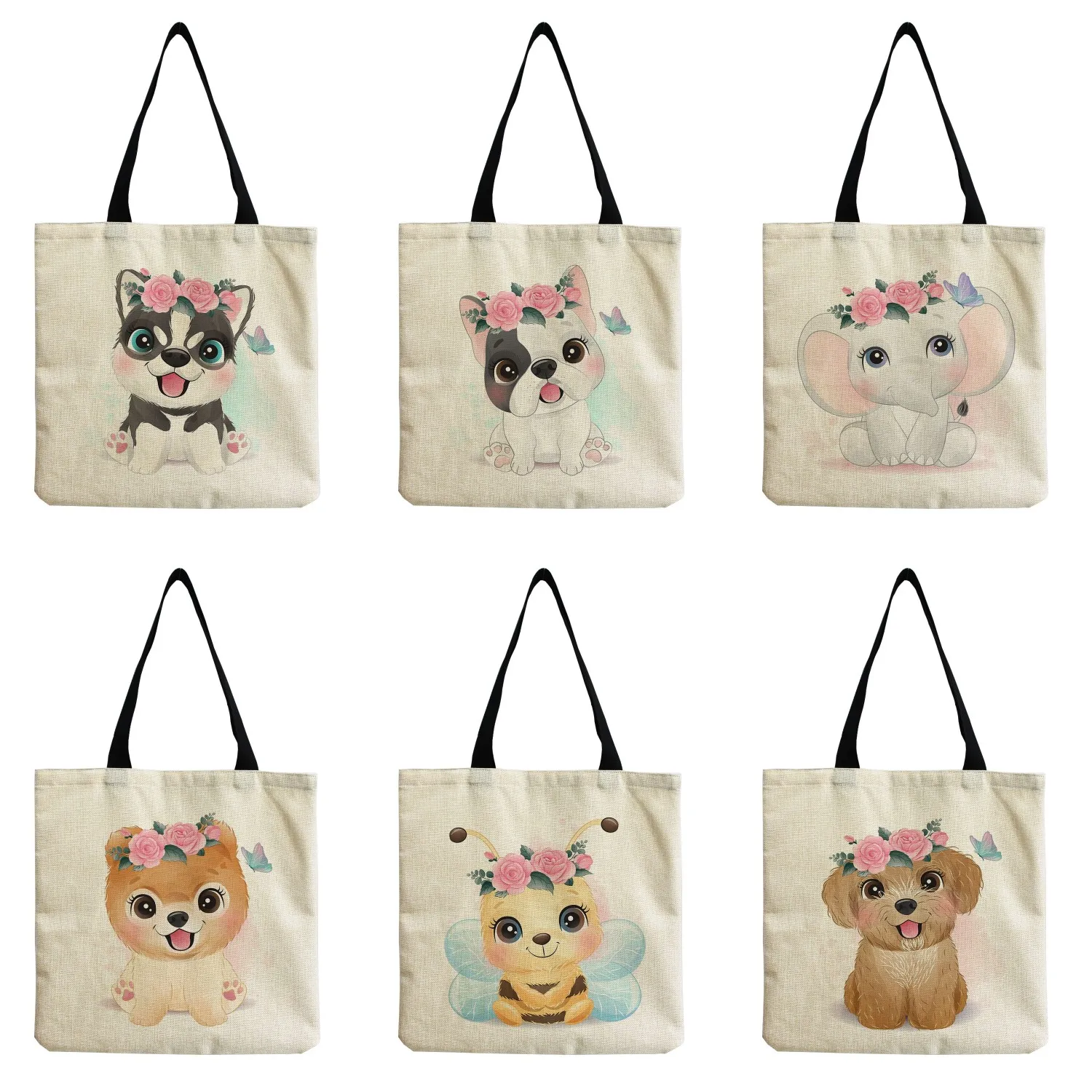 

Cute Tote Bag Customizable Shoulder Bag Shopper Handbags For Women Print Animal Dog Elephant Bee Cartoon Outdoor High Capacity