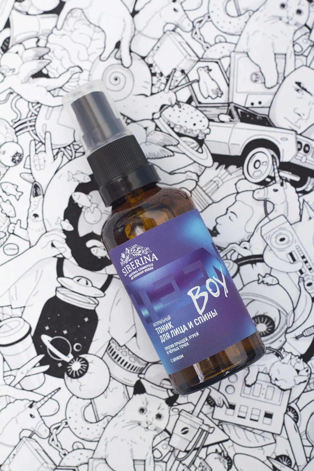 SIBERINA Тоник для лица и спины против прыщей угрей чёрных точек с цинком |