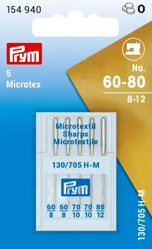 Иглы для швейных машин с плоской колбой 130 705 H-M микротекс № 60-80 сталь Prym 154940