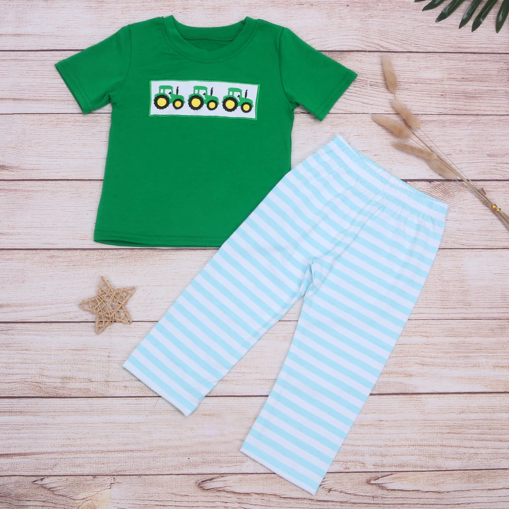 

2022 New Born Baby Boy Clothes Set Bebes Items Car Embroidery Sleeveless Stripe Bodysuit Leisure Long Pants Suit For 1-8T Boys