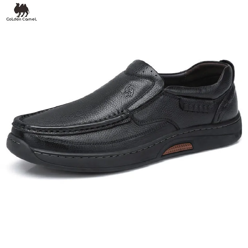 

Goldencamel Men's Shoes Casual Soft Loafers Genuine Leather Shoes Comfortable With Fur High Elastic Luxury Shoes for Men 2022