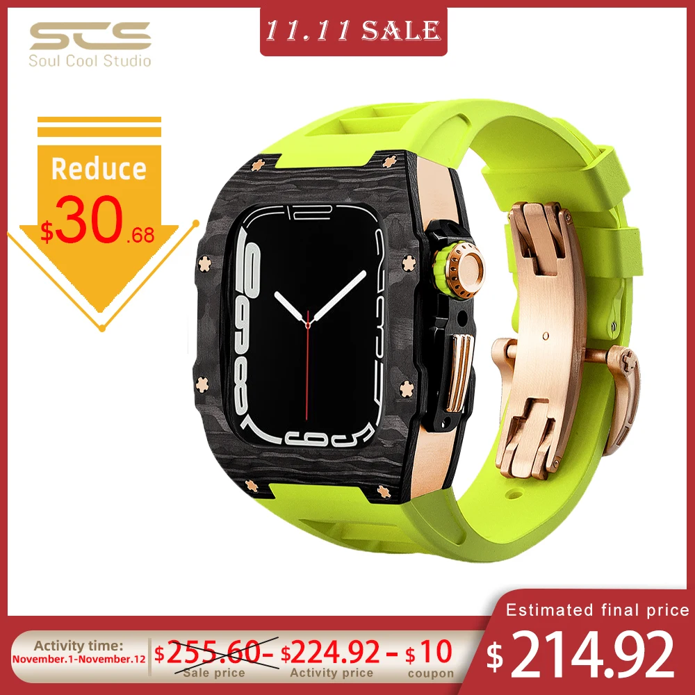 Iwatch Se Modification Kit  Carbon Fiber Material 44mm 45mm Business Affairs  DIY Retrofit Kit iWatch 8 7 6 5 4  Series Rubber