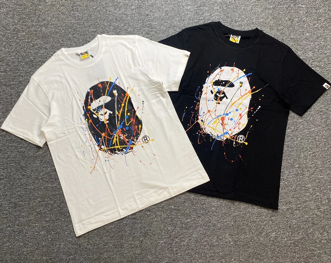 

2022 Summer New Men's Youth Short-sleeved Japanese Tide Brand Street Fashion Ink Splash Print Casual Bape Wholesale T-shirt