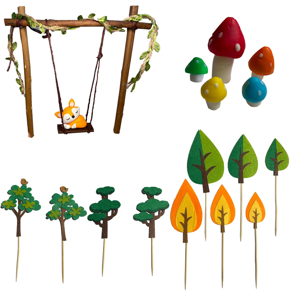 

Woodland Cake Topper Set including Swing Fox Mushroom Tree for Kids Child Birthday Party Supplies Cake Topper Decoration 18pcs