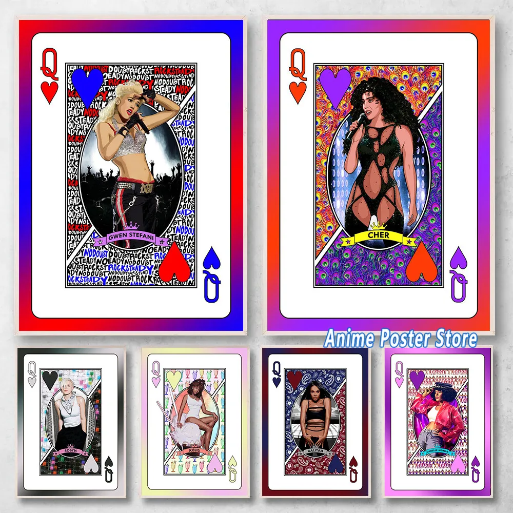 

Queens of Music Poker Card Posters Simone Robyn J-Janelle M-Monae Canvas Printing Modern Wall Art Picture Home Room Decor Gifts