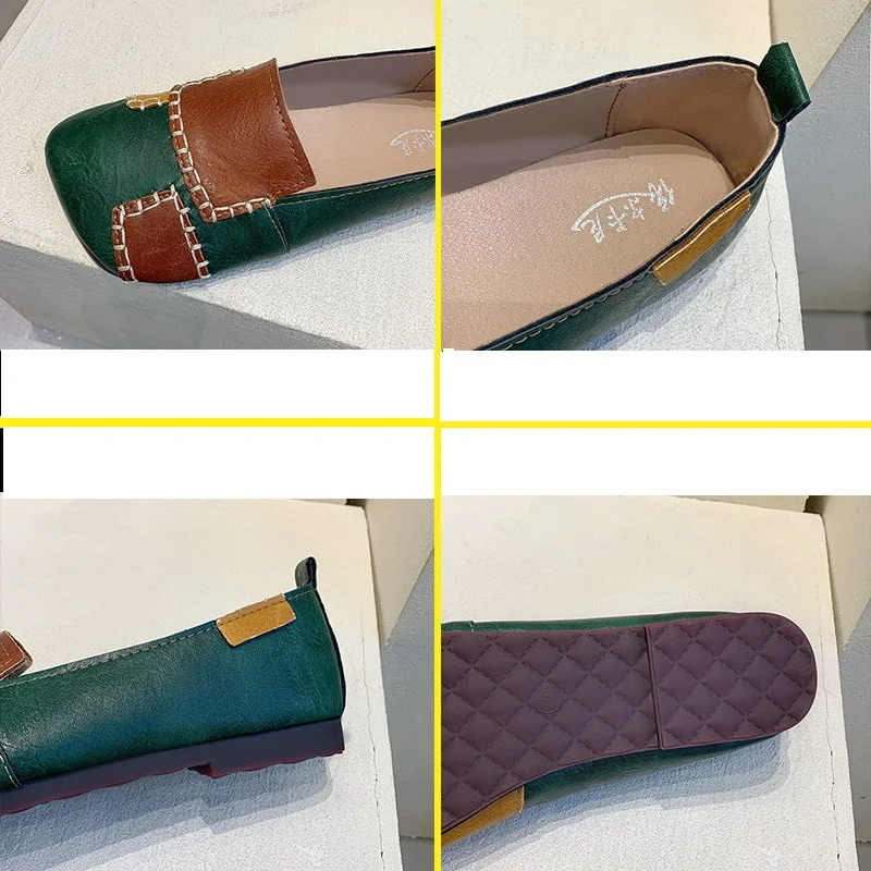 Designer Patches Ballet Flats Women's Summer Autumn Leather Moccasins Woman Green Flat Shoes Elegant Slip On Loafers Female Shoe