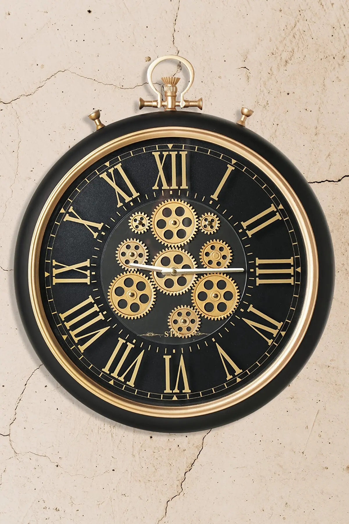 

Muyika Perfetto Черно-белый золотой корпус с движущимся колесом Бесшумный с механизмом винтажных настенных часов 55x55 см Украшение дома Художестве...