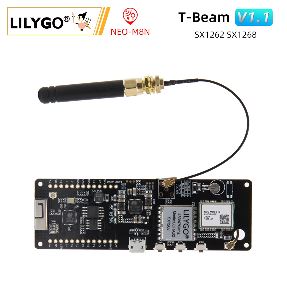 

LILYGO®TTGO T-Beam V1.1 ESP32 NEO-M8N GNSS IPEX LoRa SX1268 433 МГц SX1262 868 МГц 915 МГц беспроводной модуль WiFi Bluetooth плата