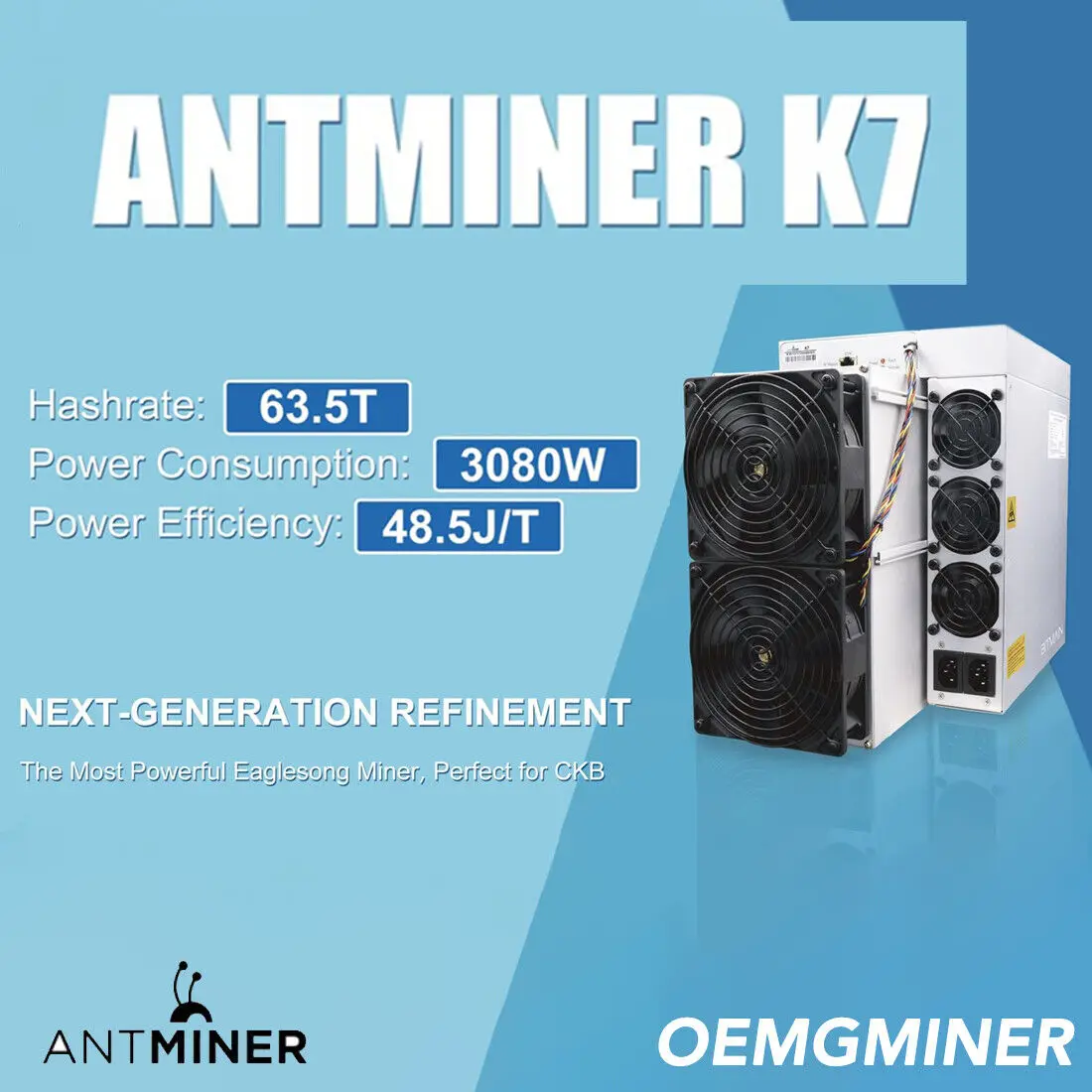 

AB Bitmain Antminer K7 63.5Th/s CKB Майнер, мощность 3080 Вт