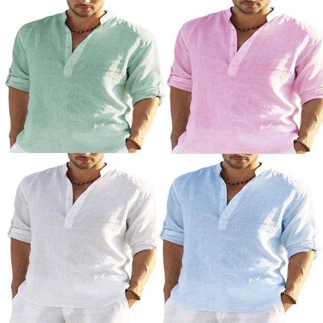 2022 New Men's Linen Long Sleeve Shirt Solid Color Casual Long Sleeve Cotton Linen Shirt Tops Size S-5XL Summer T-shirt men mens 2