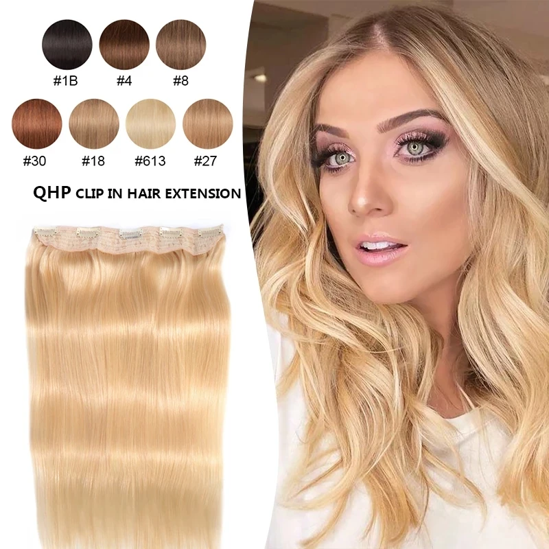 Hair Straight Clip In One Piece Human Hair Extensions  #1#1B #4 #8 #613 #27 #32 Brazilan Remy Hair 10Inche With 5 Clips