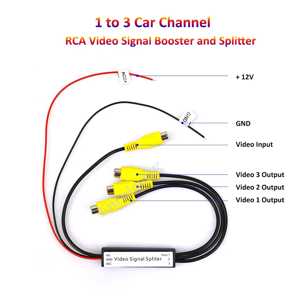 

12V RCA 1 to 3 Car Channels Video Signal Booster and Splitter
