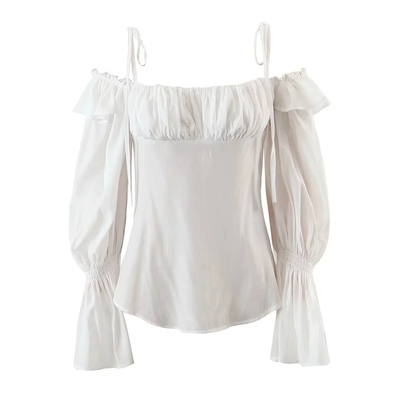 

PB&ZA 2022 Summer New Women's Ruffled Smocked Off-the-shoulder Tube Top Shirt Top Fairy Shirt
