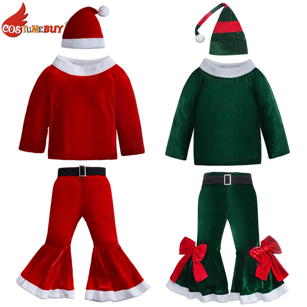 

3 шт. костюм красный зеленый Рождественский Эльф Детские костюмы Санта-Клаус вспомогательный костюм для девочек зимние детские рождественс...