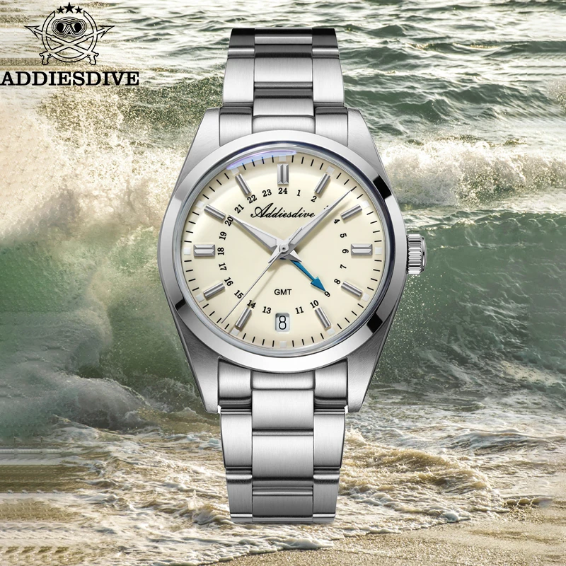 Фото ADDIESDIVE GMT 515-24H Кварцевые часы для женщин, новые, роскошные, 36 мм, водонепроницаемые до 100 м, спортивные, светящиеся, деловые, дайверские, стальные, женские часы №5