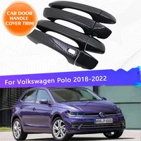 Car Door Handle Cover For Volkswagen Polo Virtus AW BZ 2018~2022 Waterproof Door Handle Cover ABS Set Exterior Parts Accessories
