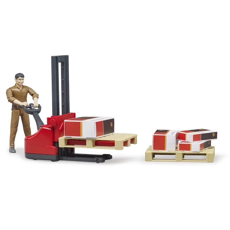 Фигурка Bruder работник логистической службы UPS с погрузчиком и аксессуарами |