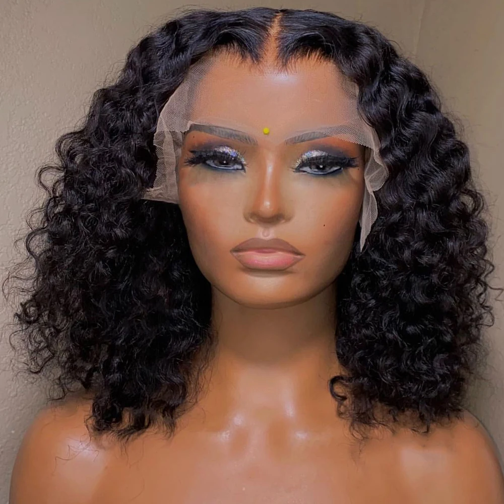 13x4 Deep Wave Lace Frontal Wig Curly Human Hair Wigs Short Bob Wig Loose Water Wave T Part Lace Front Bob Wig For Black Women
