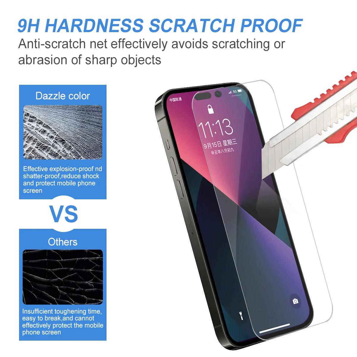 100 pcs Full Cover Screen Protector 9H Clear Tempered Glass Film For iPhone 14 14Pro 14 Pro Max