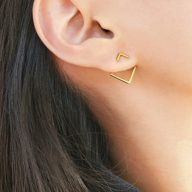 

Minimalist Front and Back Earrings For Women Fashion Jewelry Stainless Steel Ear Jacket Geometry Circle Triangle Accessories Bff