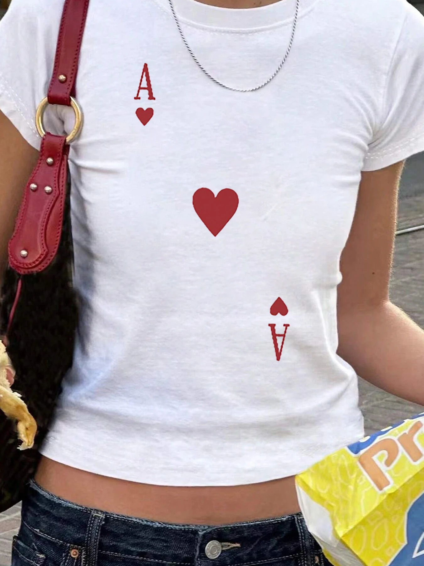 Летняя женская модная облегающая футболка Ace of Hearts с принтом букв