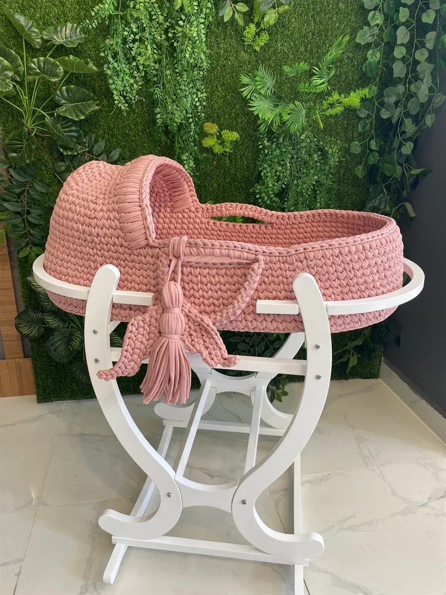 Jaju Baby Moses Basket Plain Pink Knit Stroller