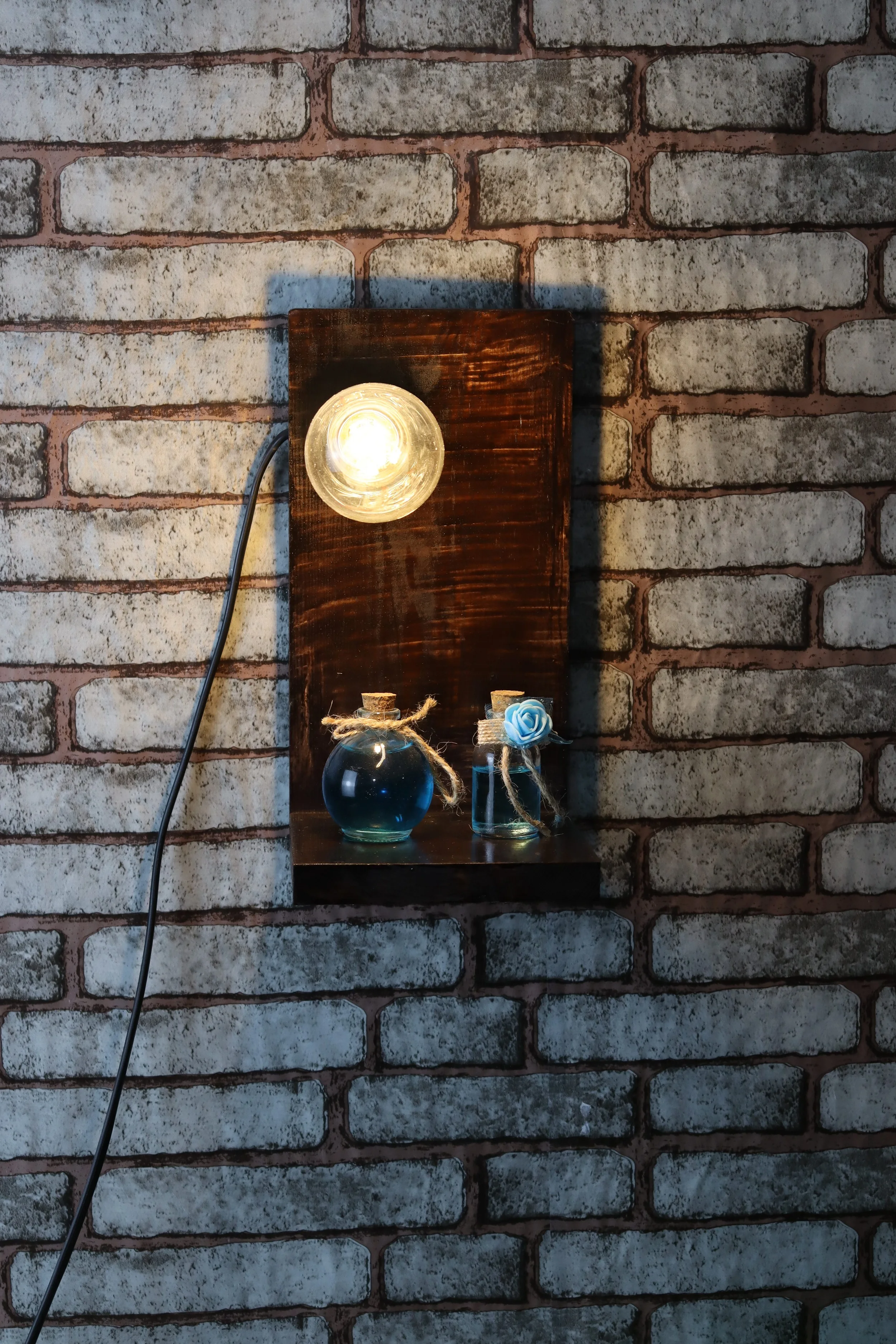 

Handmade Wood Wall Shelf With Night Lamp - Modern Wood Light - Wood Sconces - Wooden Lamp Book Reading lamp-Decorative Night