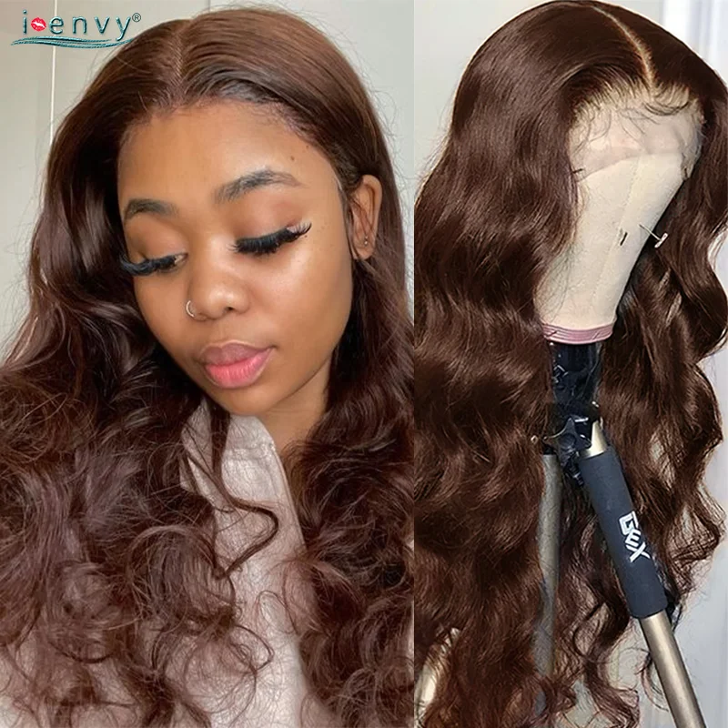 Body Wave Lace Front Wig Colored Brown Lace Front Human Hair Wigs For Women 13x4 Lace Frontal Wig Straight Hair Curly Remy Hair