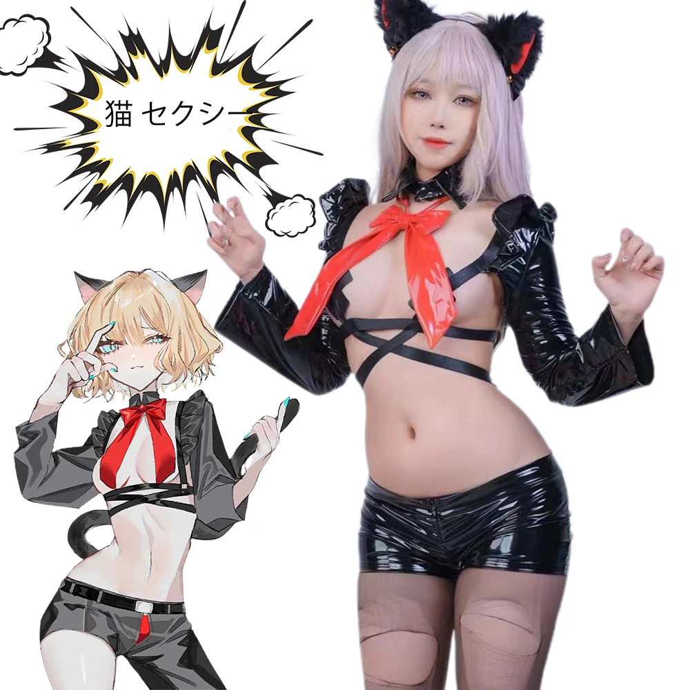 

SENMHS Cat Cosplay Sexy Erotic Training Temptation Extreme Cat-like Devil Witch Vampire Demon PU Leather Costume Anime Lingerie