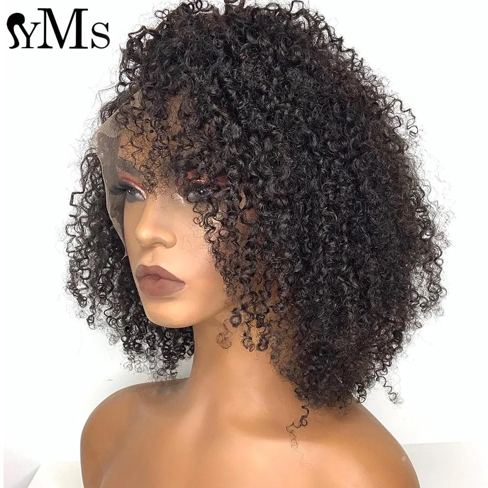 

Short Curly Bob Human Hair Wig Pre Plucked YMS Peruvian Kinky Curly HD Transparent 13x4 13x6 Lace Frontal Wig For Black Women