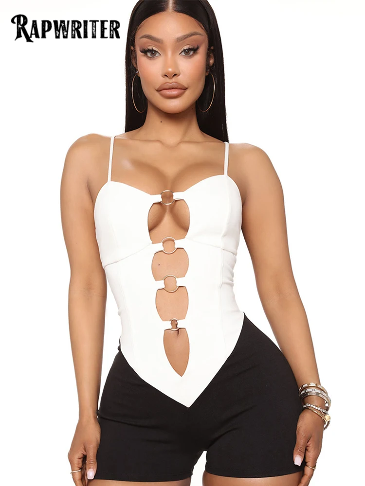 

Rapwriter Cleavage Holes Cut Out Playsuits Sexy Bodycon Short Rompers Sporty Streetwear y2k Cloth Suummer One Piece Overalls New